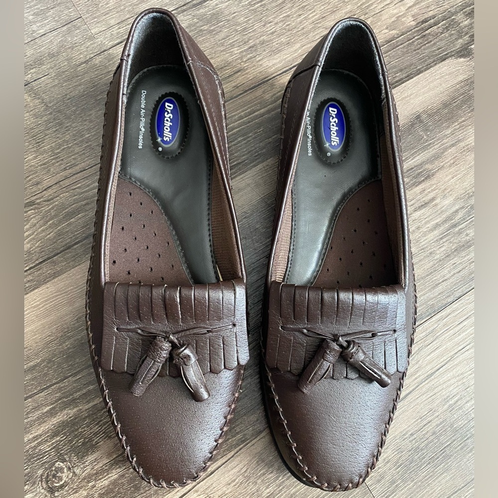 Scholl's Women's Brown Leather Kiltie Tassel Loafers Size 8.5 M Comfort